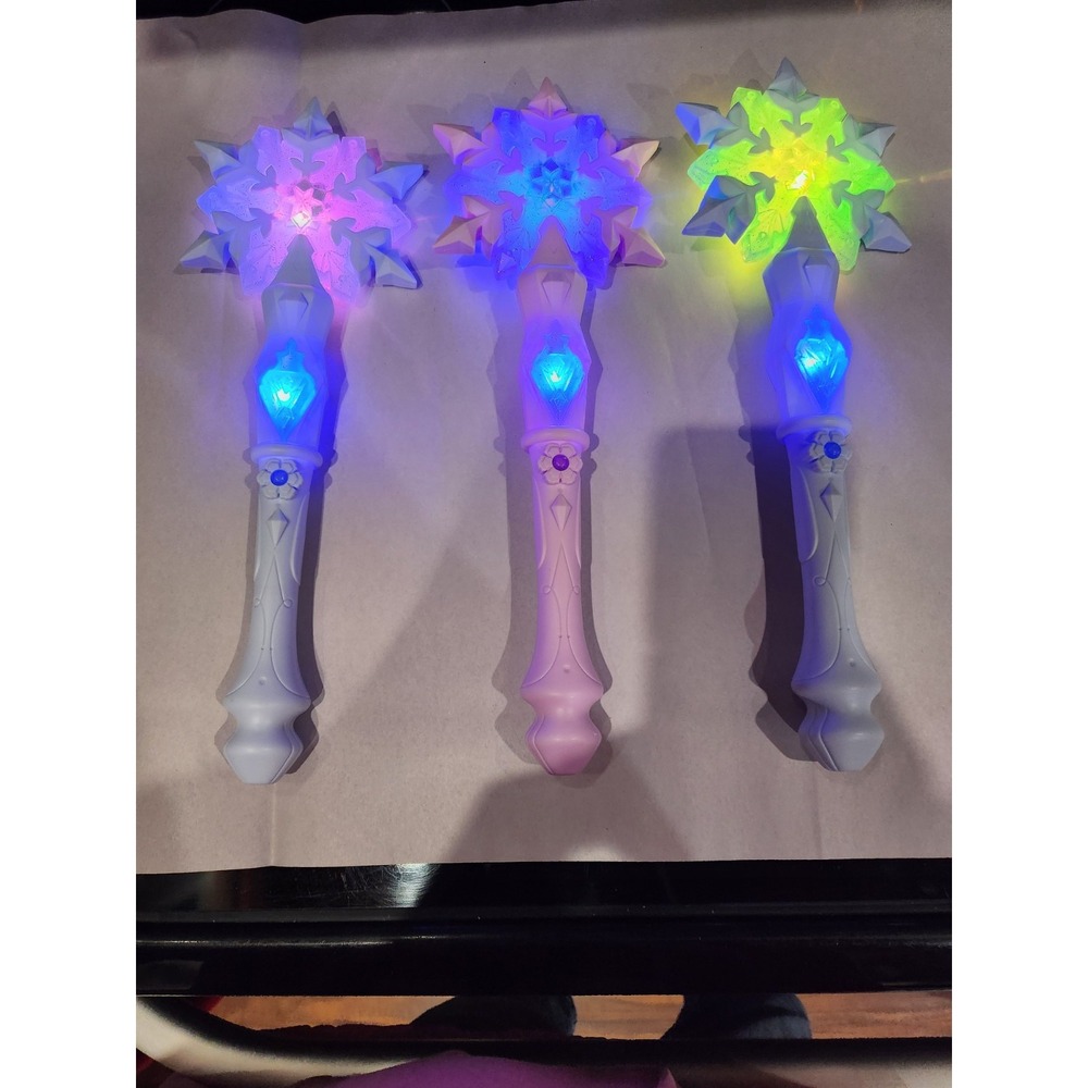 (3) Frozen Light Up Snowflake Wands, 13", 2 -Blue, 1-Pink, Lights & Sounds Work! - Picture 15 of 16